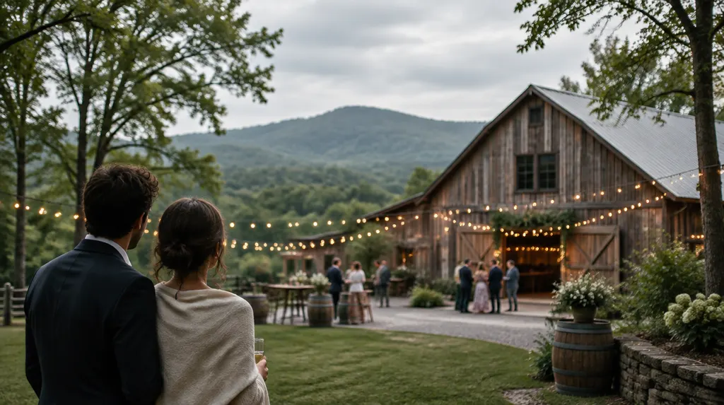 A rustic barn venue with string lights in Mauldin, SC