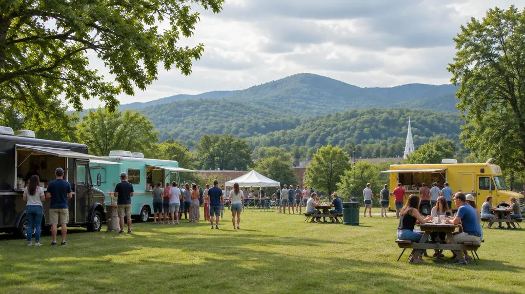 Food trucks parked at a sunny outdoor festival in Mauldin, SC