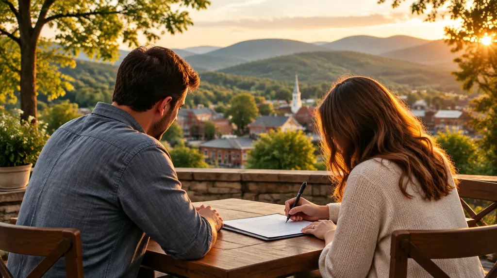 A couple signing loan papers at a table in Mauldin, SC