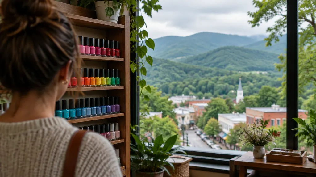 Colorful nail polish bottles on a shelf in Mauldin, SC