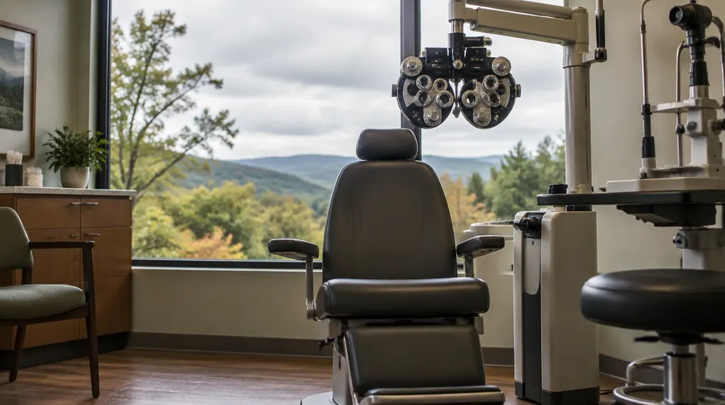 An optometry exam room with a phoropter in Mauldin, SC