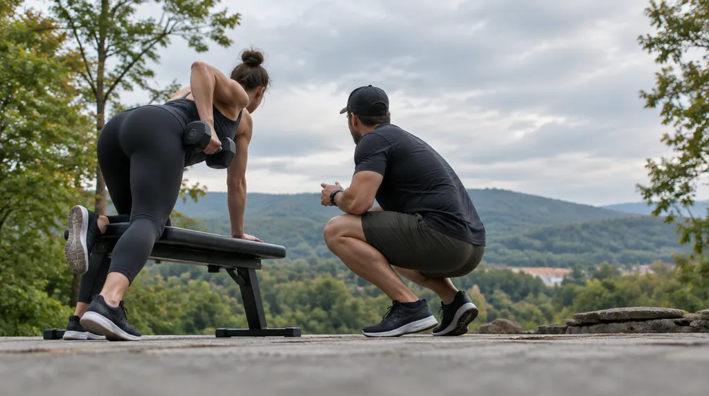 A personal trainer coaching a client with dumbbells in Mauldin, SC