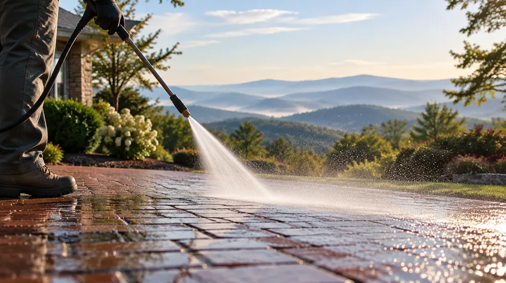 Pressure washing a brick driveway with sparkling spray in Mauldin, SC