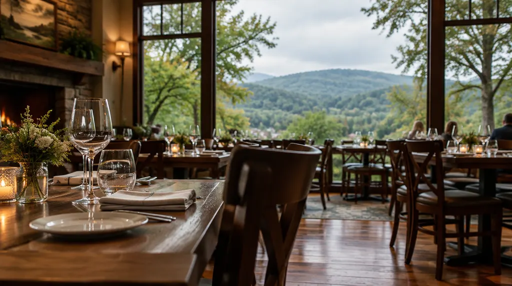 A cozy restaurant dining room with set tables in Mauldin, SC