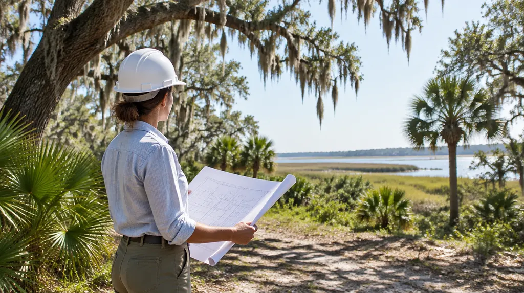 An architect on site with plans and a hard hat in Mount Pleasant, SC