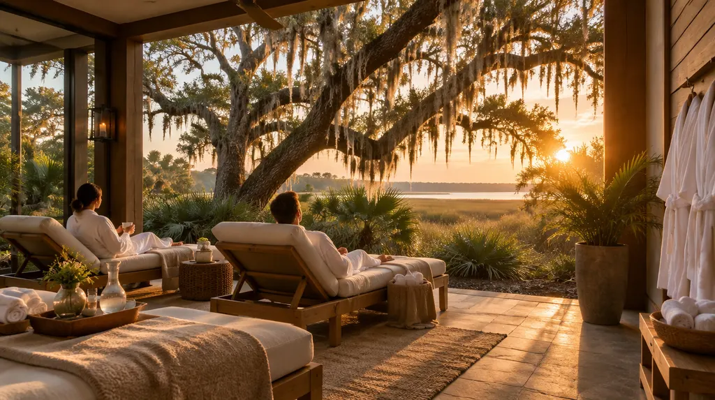 A spa relaxation lounge with robes in Mount Pleasant, SC