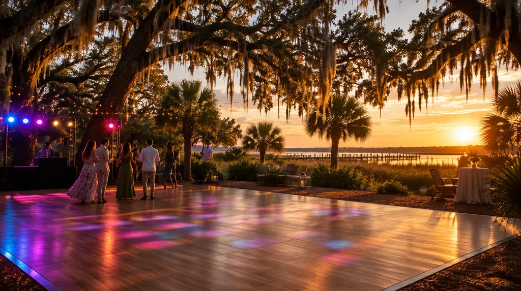 A dance floor with colorful lights in Mount Pleasant, SC