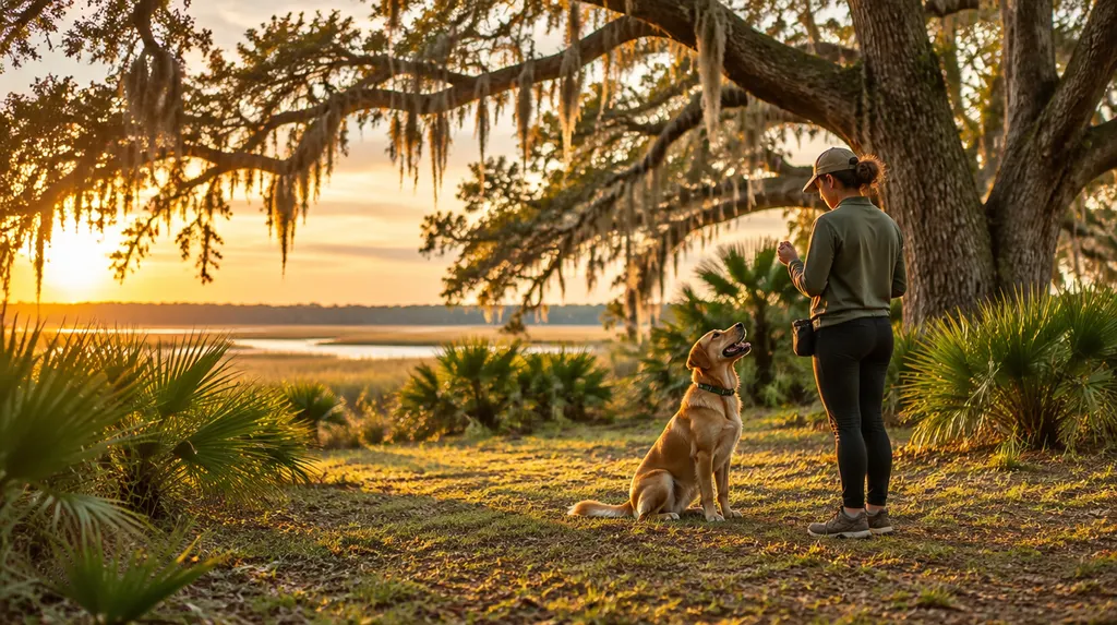 A happy dog sitting during a training session in Mount Pleasant, SC