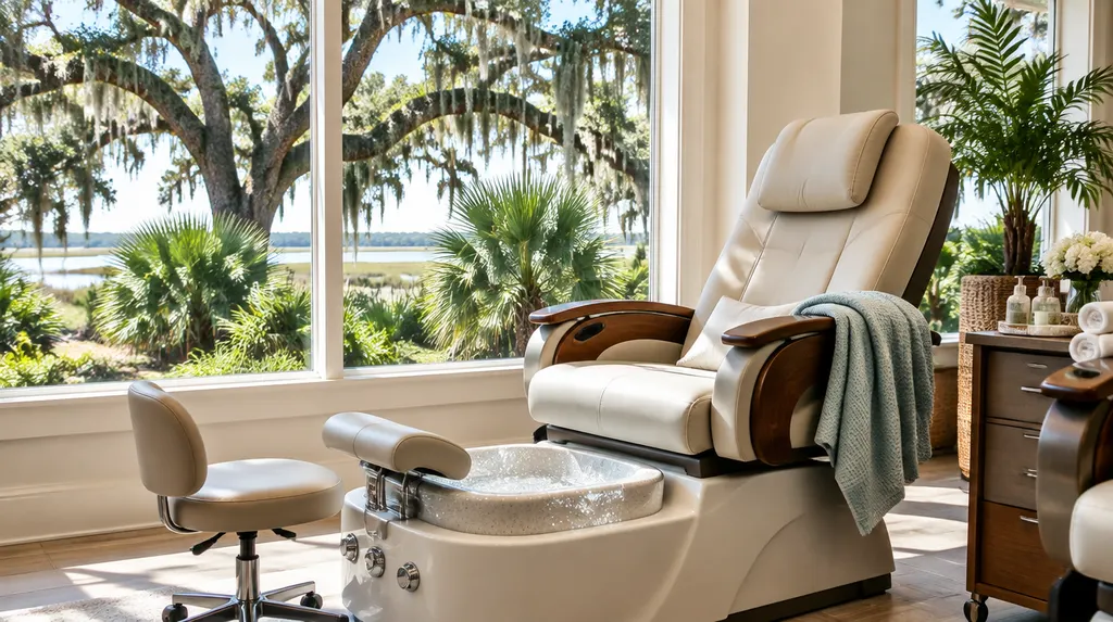 A pedicure spa chair in a clean salon in Mount Pleasant, SC