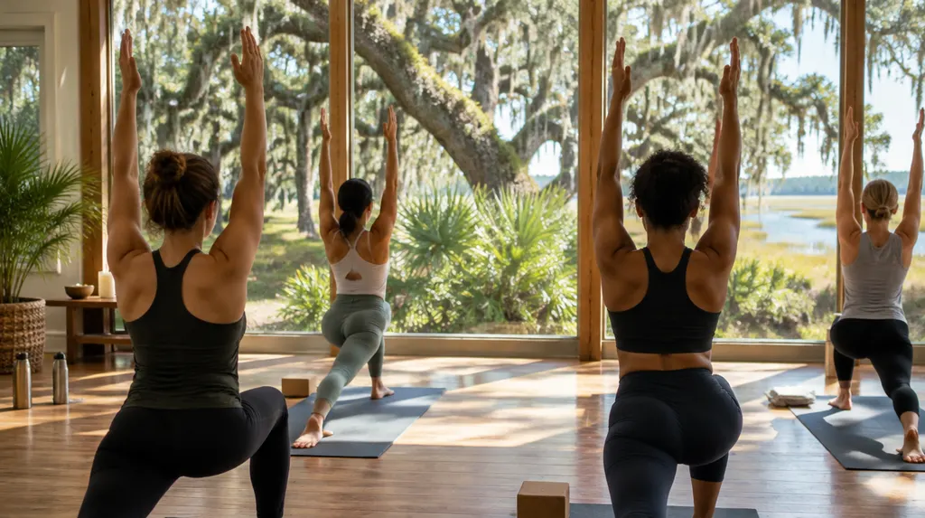 A yoga class in a calm studio in Mount Pleasant, SC