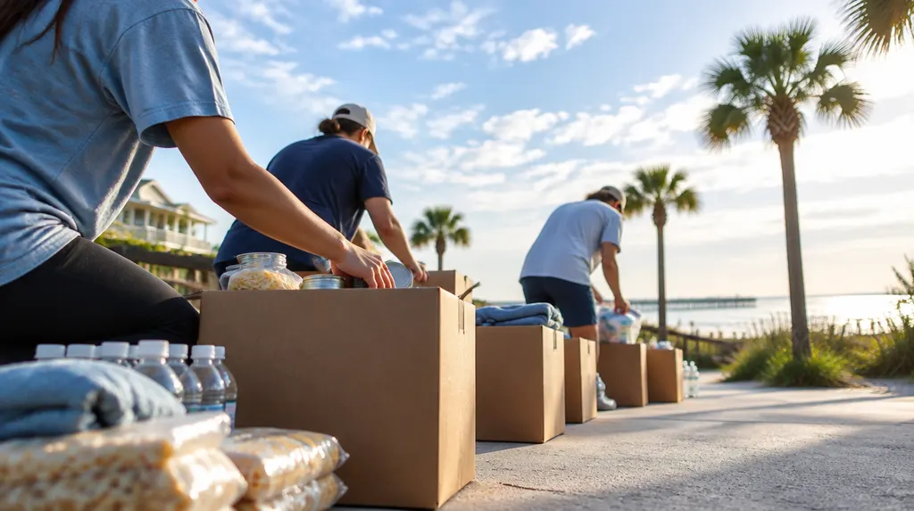Volunteers packing donation boxes in Myrtle Beach, SC