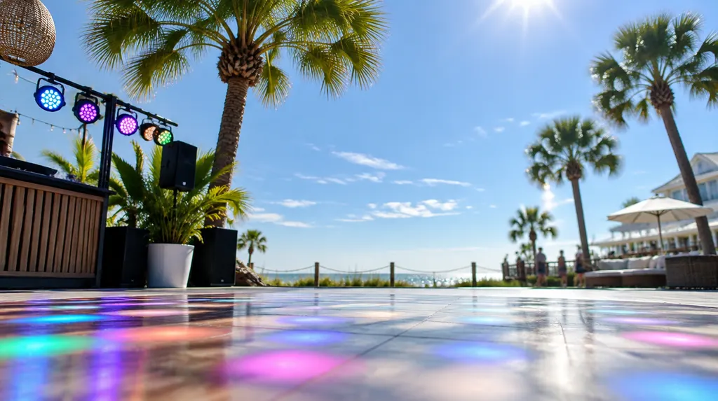 A dance floor with colorful lights in Myrtle Beach, SC