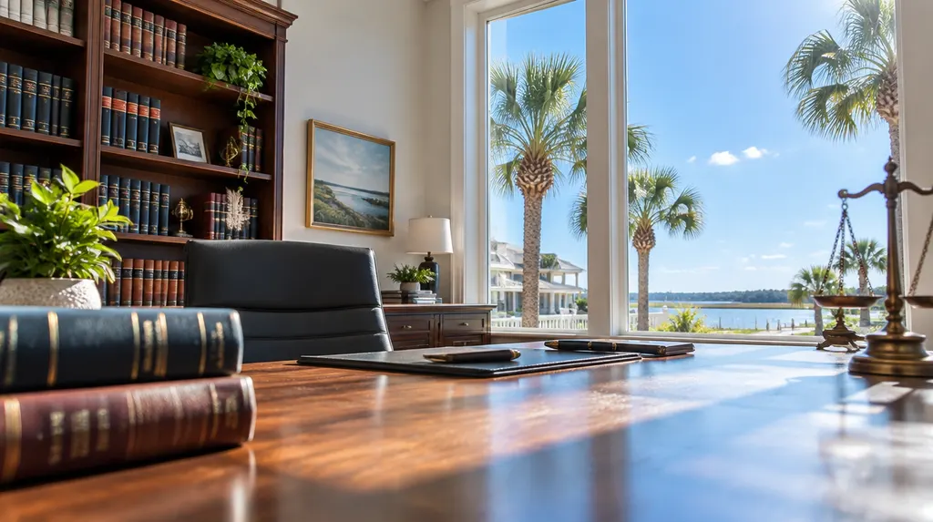 A quiet law office with bookshelves in Myrtle Beach, SC