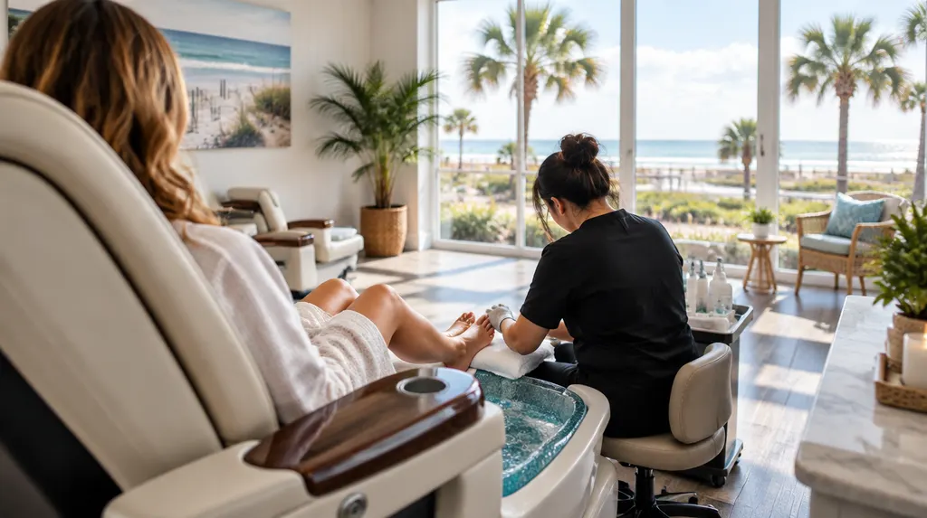A pedicure spa chair in a clean salon in Myrtle Beach, SC