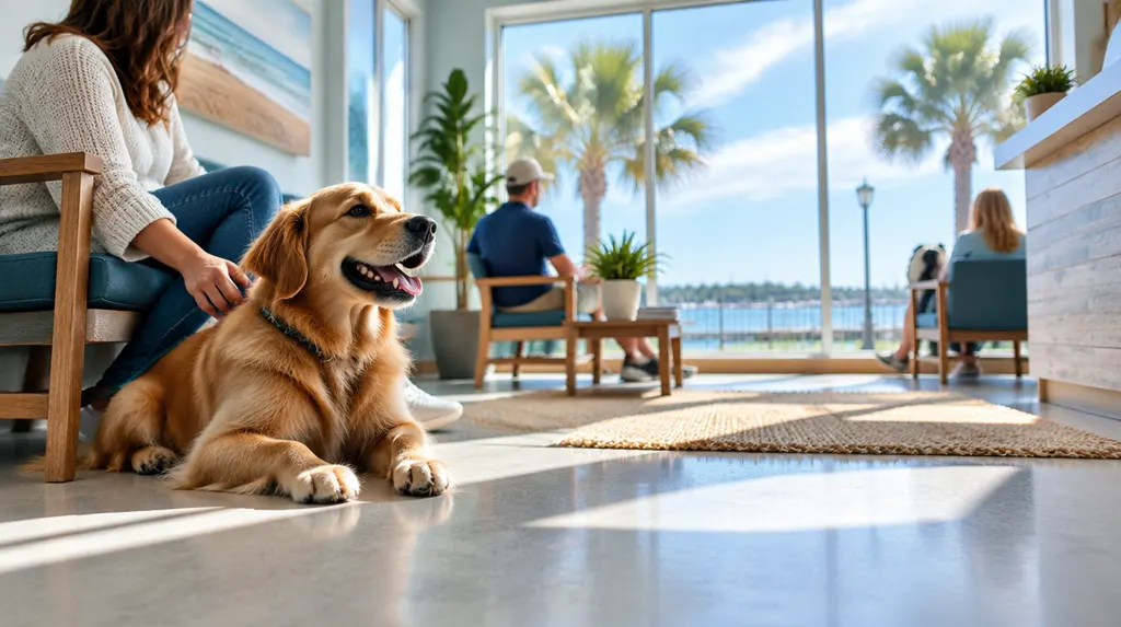 A friendly vet clinic waiting area with a dog in Myrtle Beach, SC