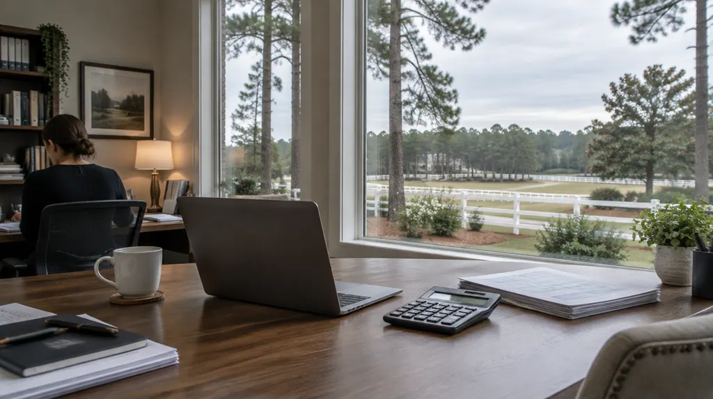 A tidy accounting office with a laptop and calculator in North Augusta, SC