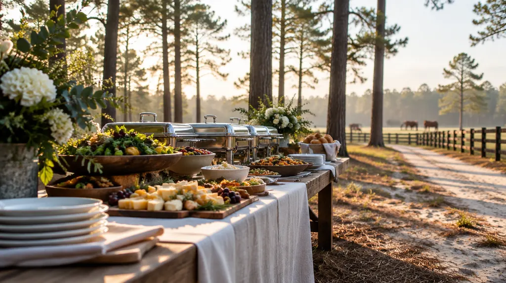 A catering buffet set for an outdoor event in North Augusta, SC