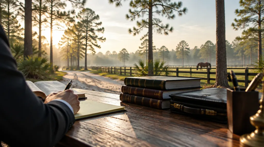 A defense attorney preparing at a desk with law books in North Augusta, SC