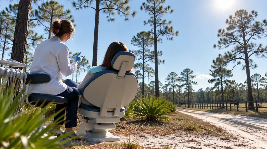 A dentist talking with a patient in a dental chair in North Augusta, SC