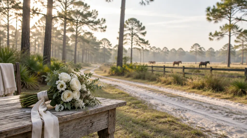 A bridal bouquet on a rustic table in North Augusta, SC