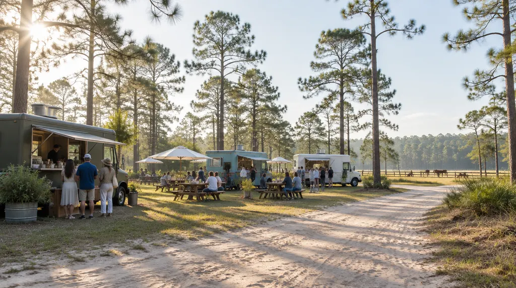 Food trucks parked at a sunny outdoor festival in North Augusta, SC