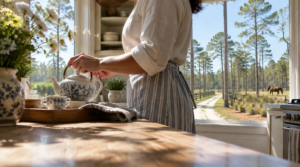 A caregiver preparing tea in a cozy kitchen in North Augusta, SC