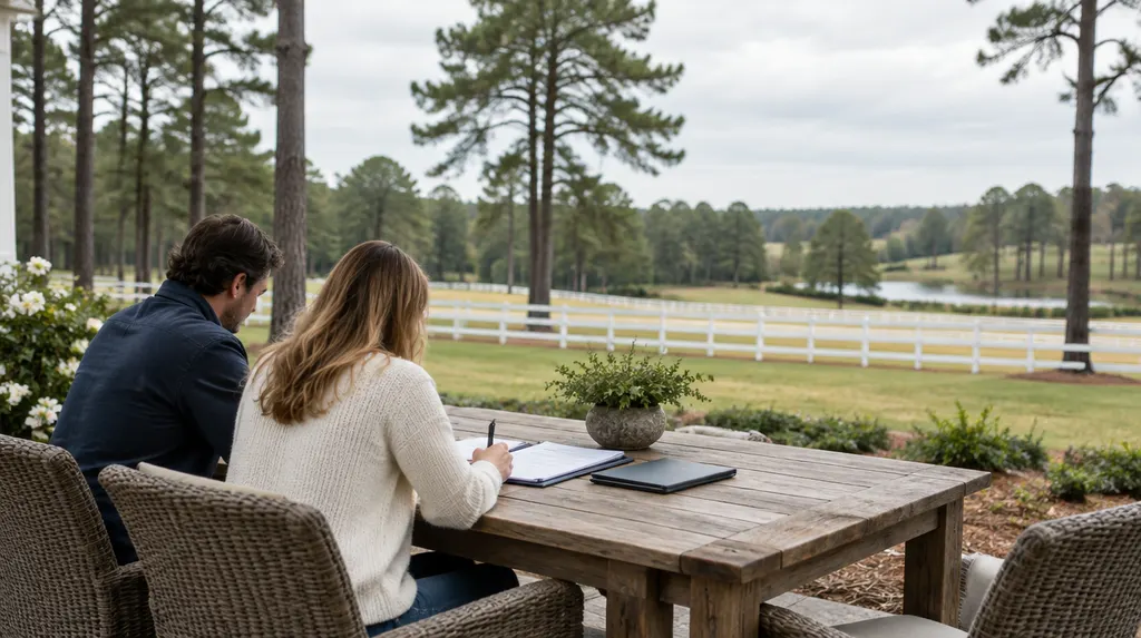 A couple signing loan papers at a table in North Augusta, SC