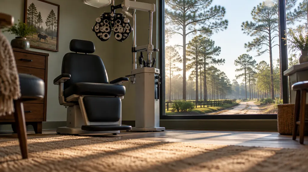 An optometry exam room with a phoropter in North Augusta, SC