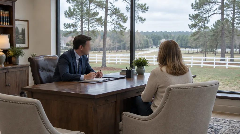 An attorney meeting a client across a desk in North Augusta, SC