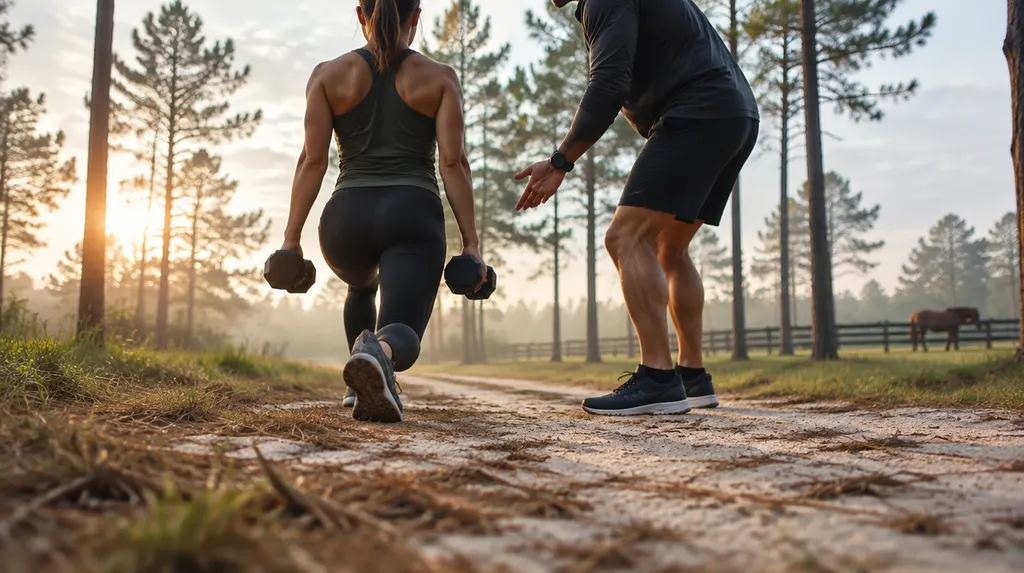 A personal trainer coaching a client with dumbbells in North Augusta, SC