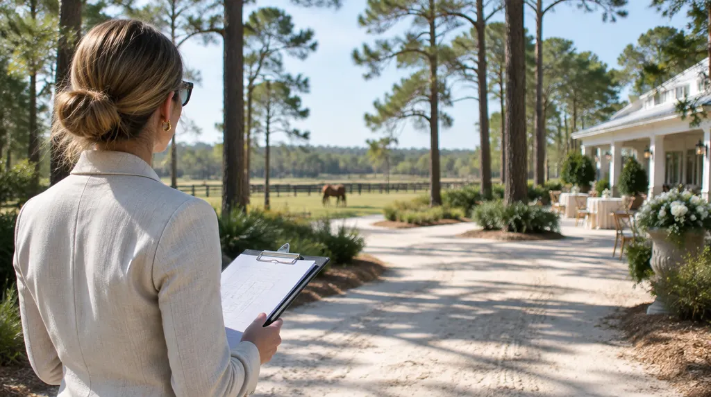 A planner holding a clipboard at an elegant venue in North Augusta, SC