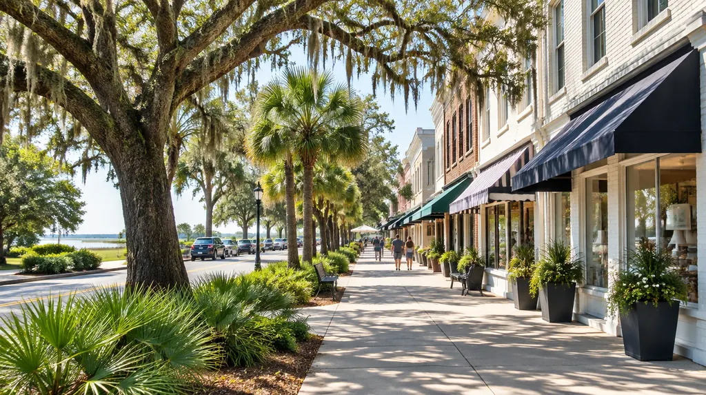 Local businesses along a street in North Charleston, South Carolina