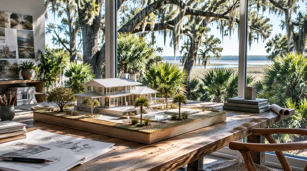 A scale model of a modern house in a studio in North Charleston, SC
