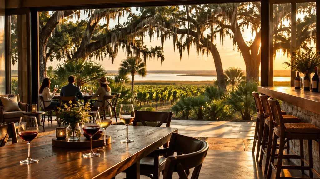 A vineyard tasting room with wine glasses in North Charleston, SC