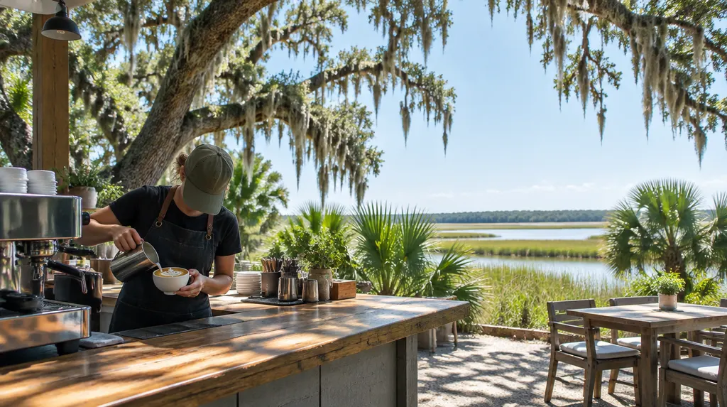 A barista pouring latte art in North Charleston, SC