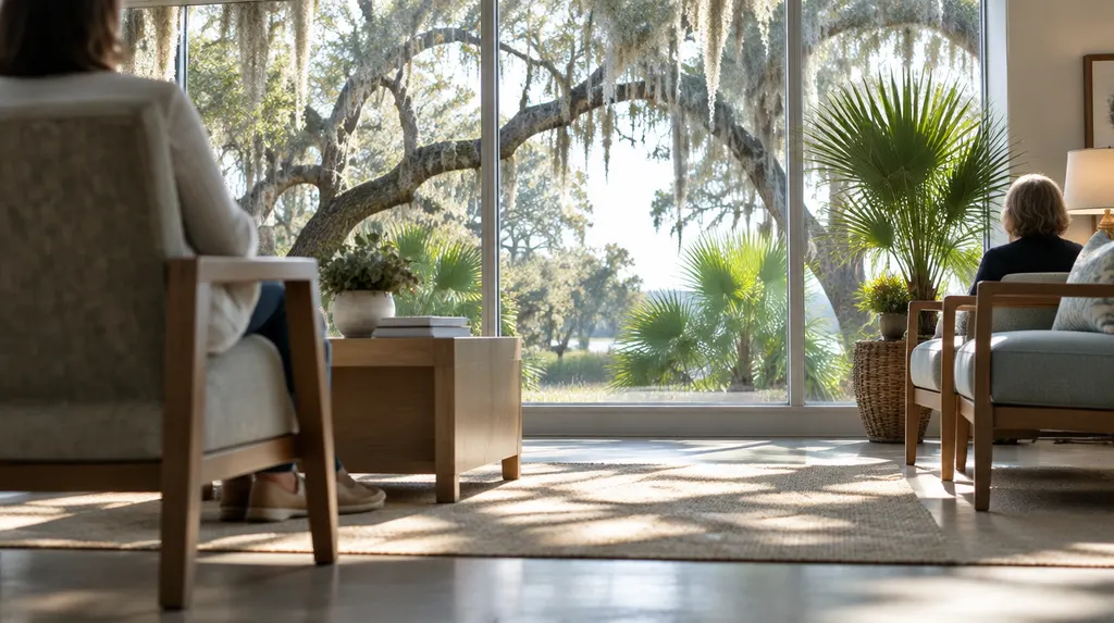 A peaceful waiting room with natural light in North Charleston, SC