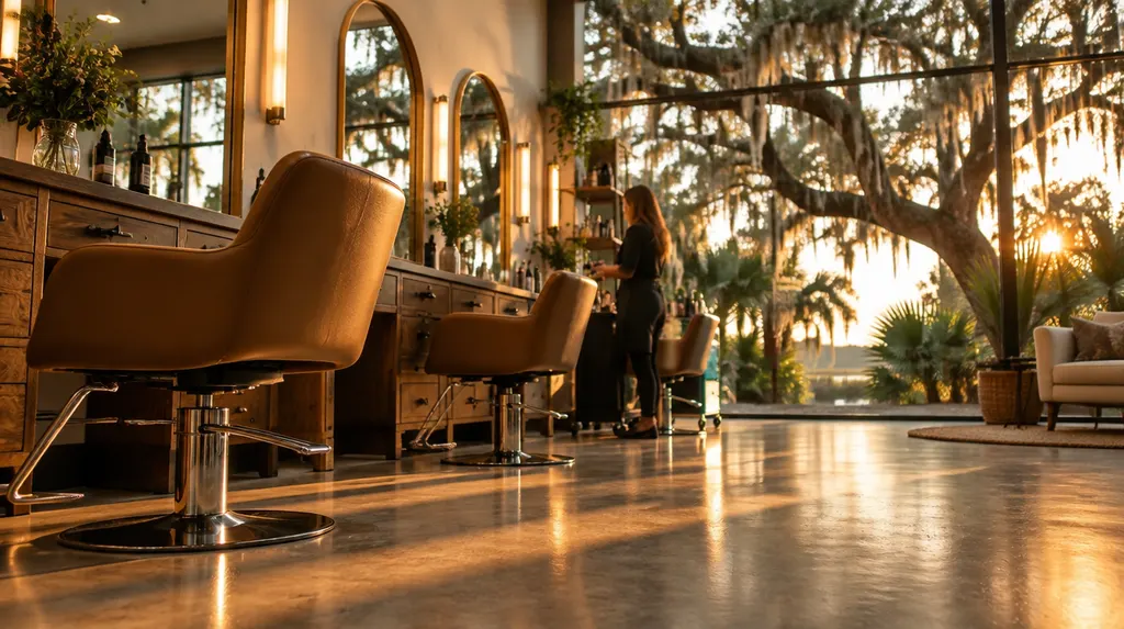 A stylish hair salon with chairs and mirrors in North Charleston, SC