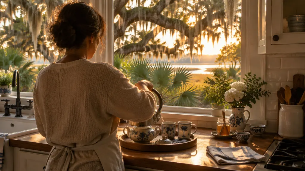 A caregiver preparing tea in a cozy kitchen in North Charleston, SC