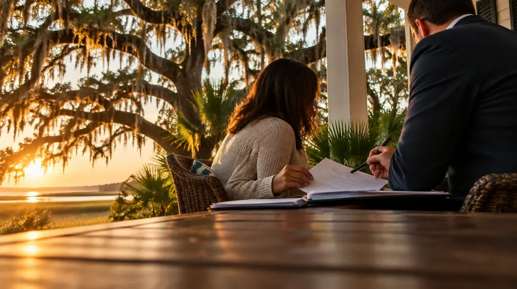 A tax preparer reviewing documents with a client in North Charleston, SC
