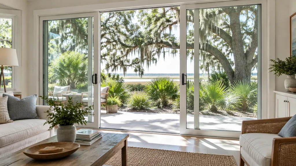 A bright room with new sliding patio doors in North Charleston, SC
