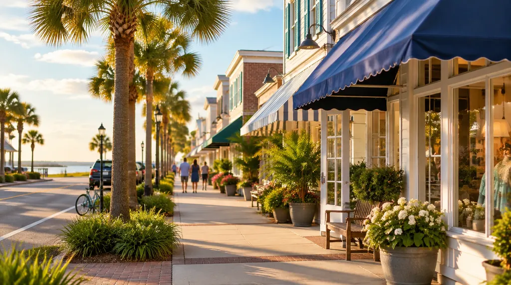 Local businesses along a street in North Myrtle Beach, South Carolina