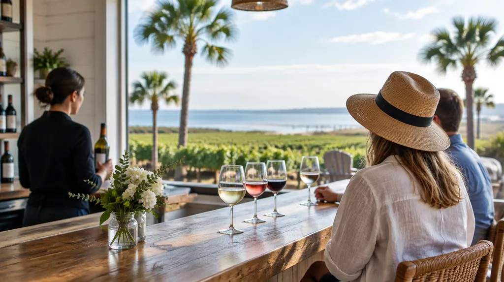 A vineyard tasting room with wine glasses in North Myrtle Beach, SC