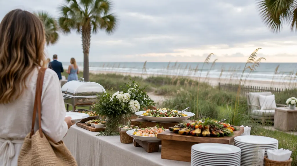 A catering buffet set for an outdoor event in North Myrtle Beach, SC