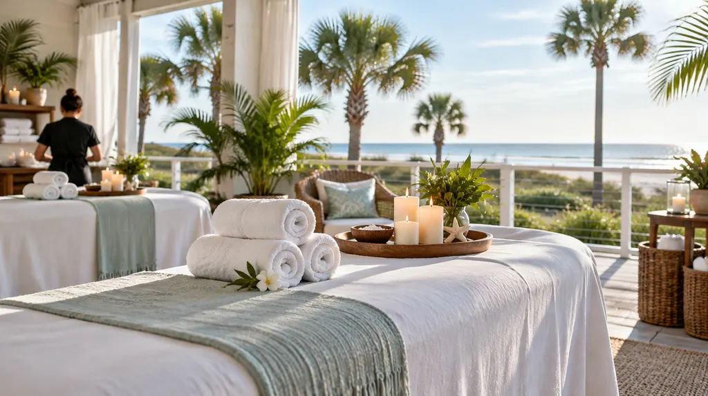 Rolled towels and candles in a day spa in North Myrtle Beach, SC