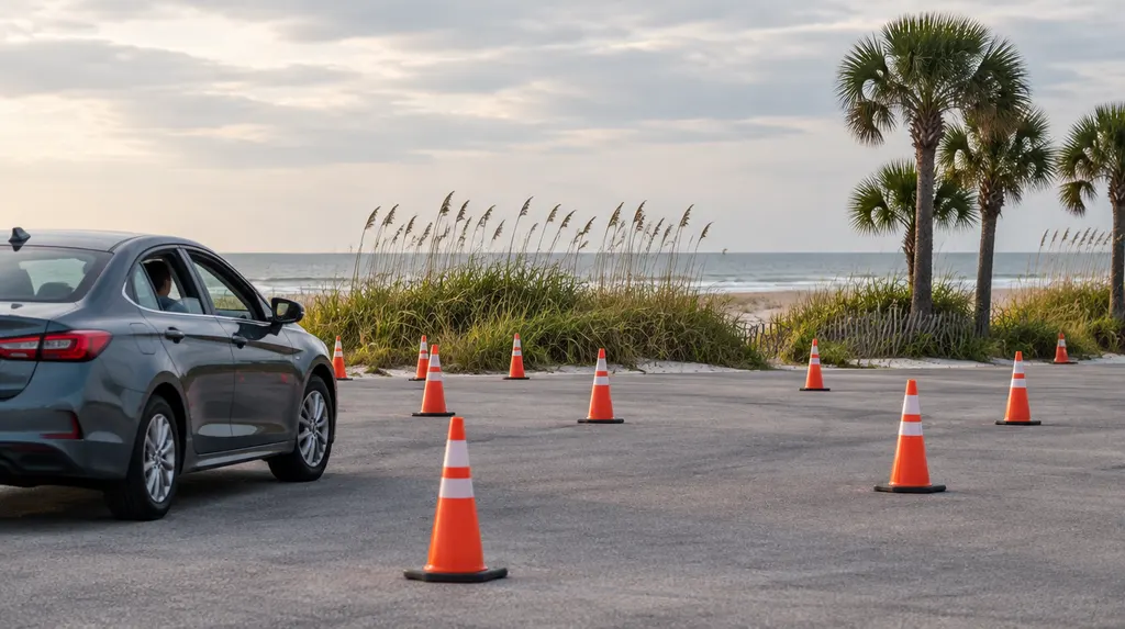 Traffic cones on a practice lot in North Myrtle Beach, SC