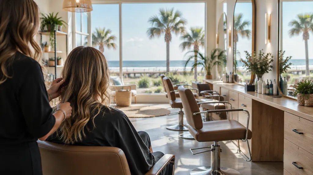 A stylish hair salon with chairs and mirrors in North Myrtle Beach, SC