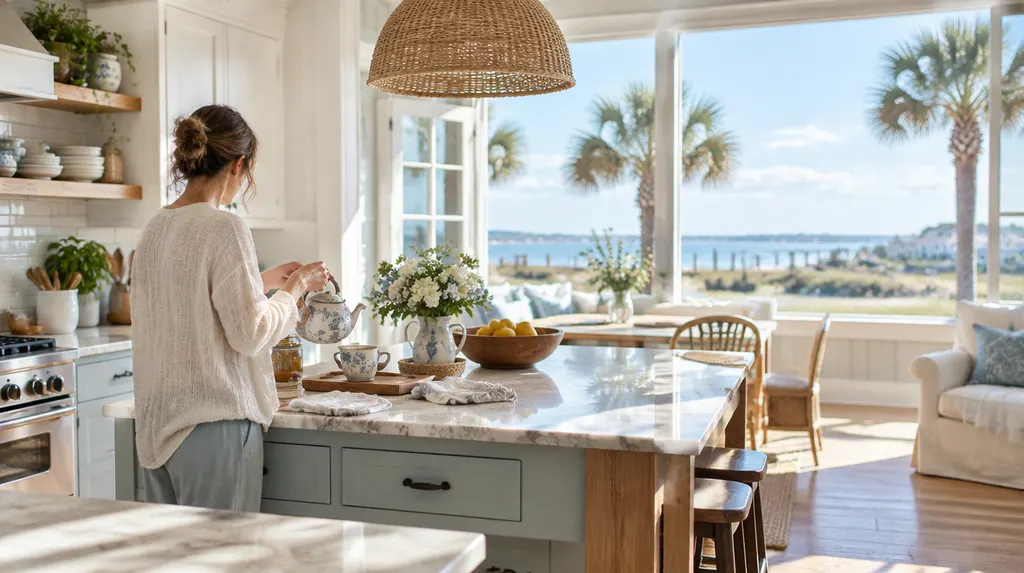 A caregiver preparing tea in a cozy kitchen in North Myrtle Beach, SC
