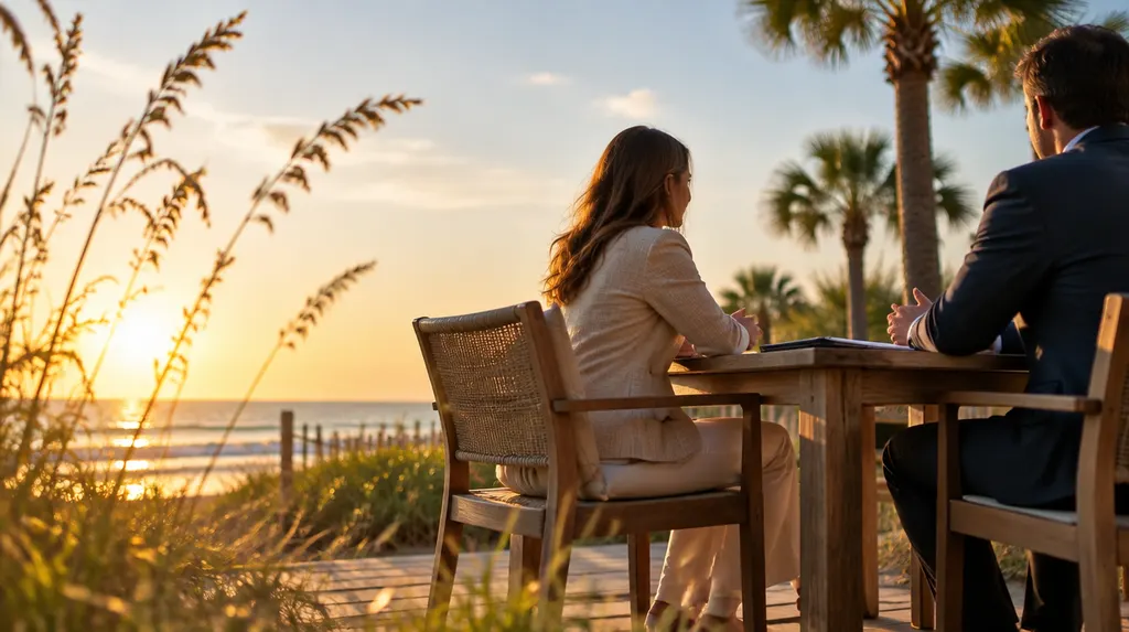 An attorney meeting a client across a desk in North Myrtle Beach, SC