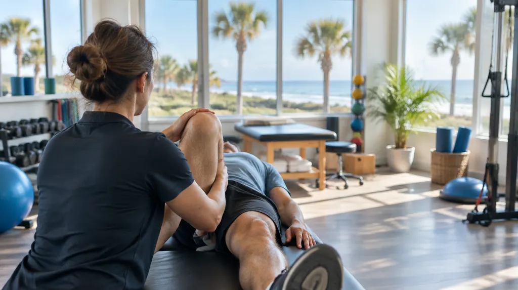 A physical therapy gym with equipment in North Myrtle Beach, SC
