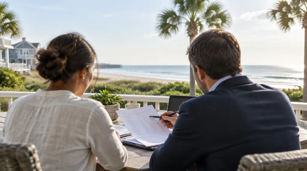 A tax preparer reviewing documents with a client in North Myrtle Beach, SC